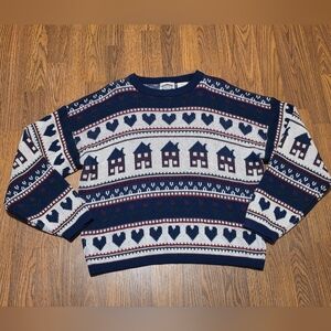 Vintage 90s Steerhide Scene Nordic Lodge Knit Sweater Mens M Korean Made D82